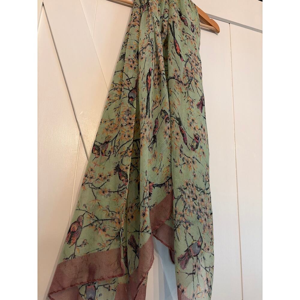Michela Bird Print Long Scarf Wrap Boho Cottagecore Naturecore Woodland Shawl